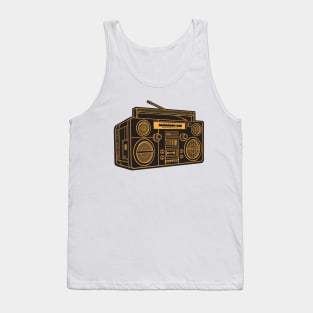 Boombox (Yellow Orange Lines + Black Drop Shadow) Analog / Music Tank Top